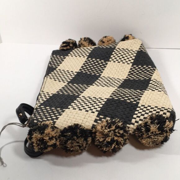 A New Day Straw Rafia Black and Creme Pom Pom Clutch Wristlet - Picture 8 of 14